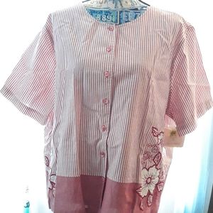 Bechamel Top Pink Red Striped w/flowers 1x